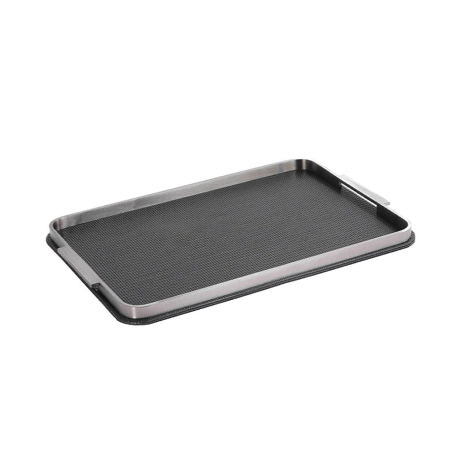 Zoomella Rectangular Tray With Metal Rim Slim Tray With Woven Base Modern Decorative For Coffee Table, Vanity, Entryway, Bathroo