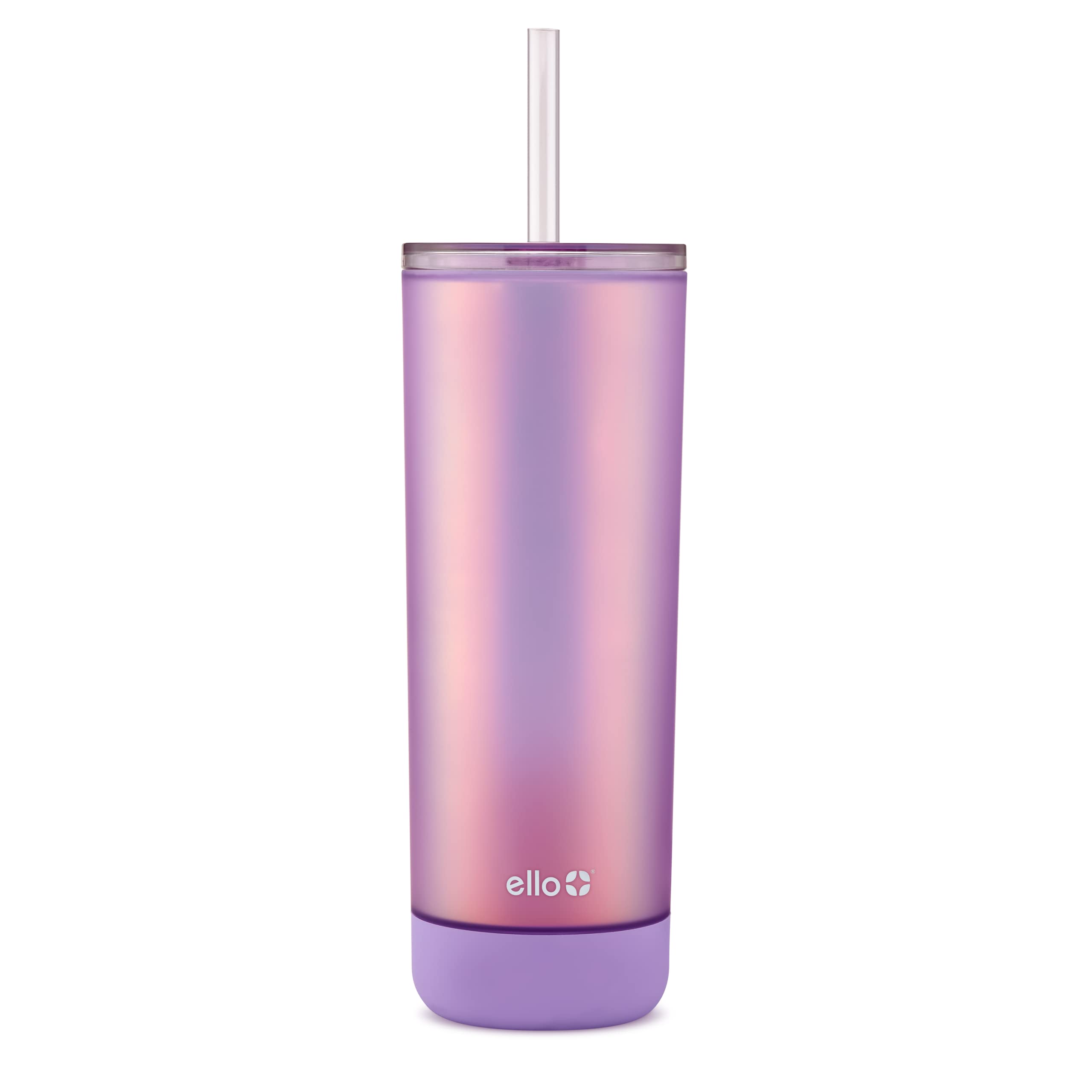 Ello Monterey 24oz Insulated Plastic Tumbler with Straw and Coaster, Lilac