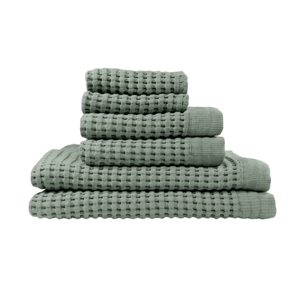 Gilden Tree Waffle Towel Set Quick Dry Thin | 2 Bath Towels | 2 Hand Towels | 2 Washcloths, Modern Style (Sage Grey)