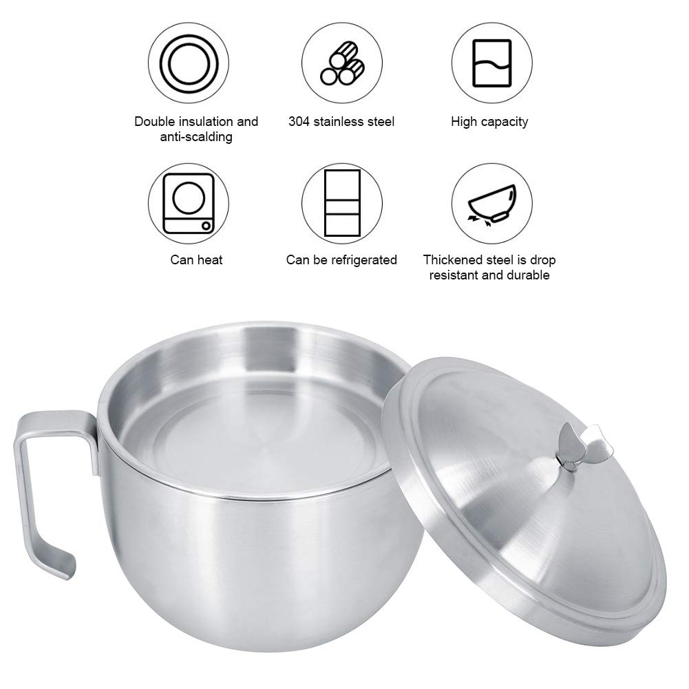 Ymiko Noodle Bowl Stainless Steel, 1000Ml Soup Bowls With Lid 2-Layered Food Container For Soaking Noodle Ramen Storing Soup At