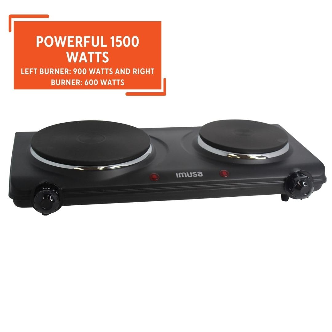 Imusa Double Electric Hot Plate With Cast Iron Plate For Cooking Or Heating, Electric Burner