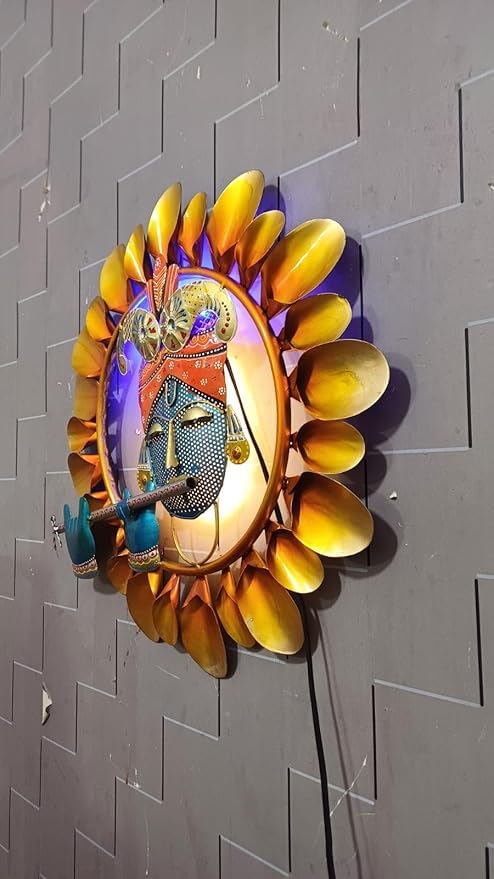The Handicraft Store, Krishna Playing Flute Metal Wall Hanging Sculpture for Living room, Bedroom, Dining room, Home & Office Si