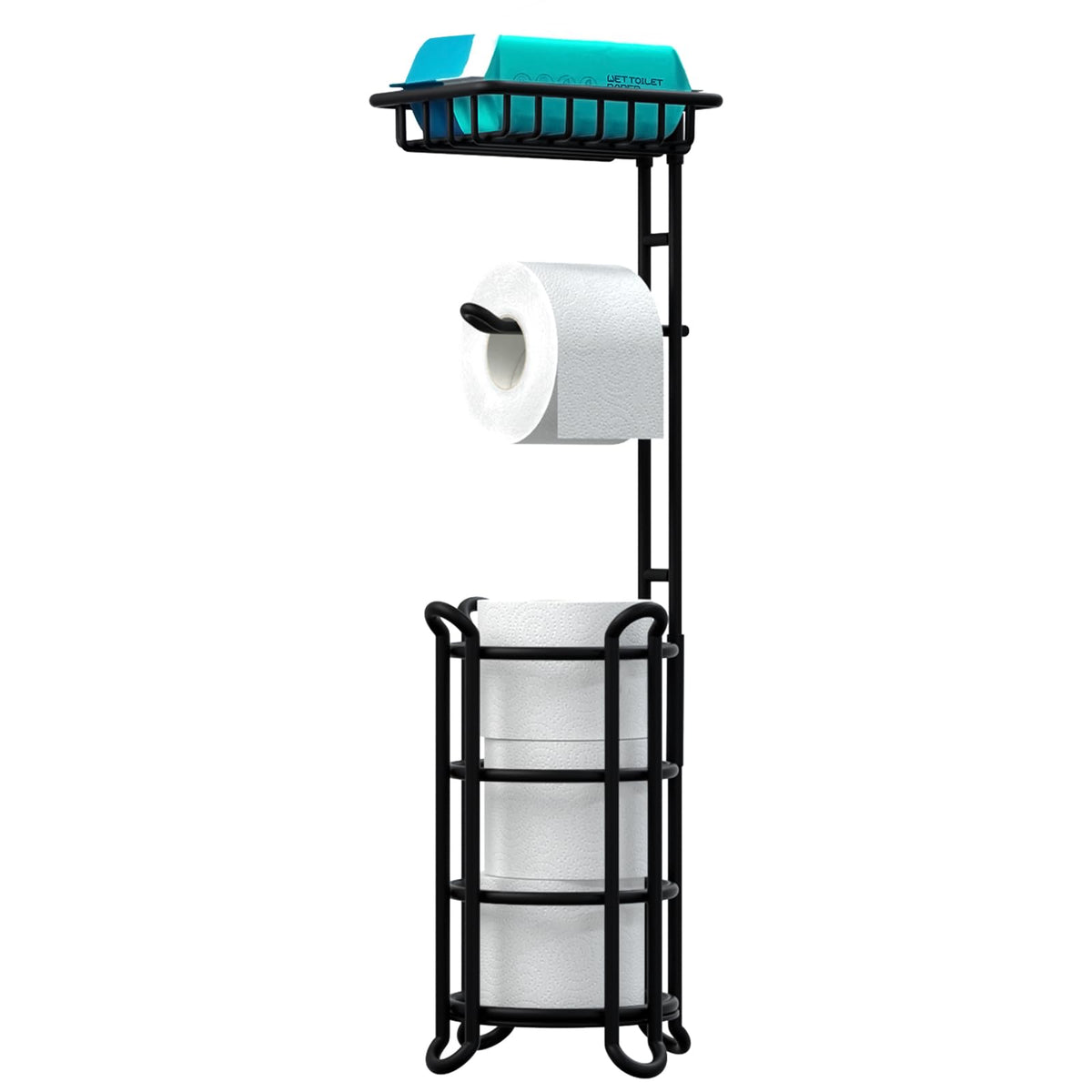 Treelen Toilet Paper Holder Stand Tissue Paper Roll Dispenser With Shelf For Bathroom Storage Holds Reserve Mega Rolls-Matte Bla