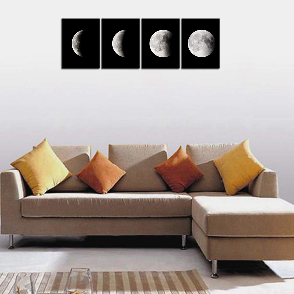 Wieco Art Eclipse Of The Moon Modern Canvas Prints Wall Decorations For Living Room Abstract Space Black And White Pictures To P