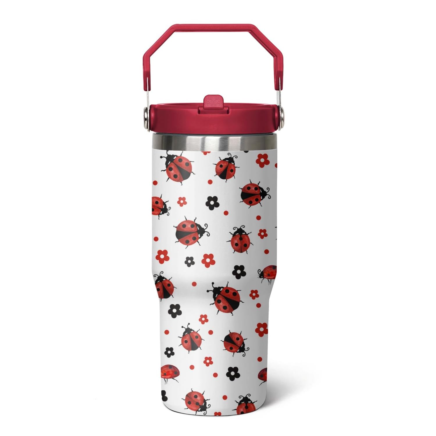 Qwpmvhsak 30 Ladybug Iceflow Flip Tumbler, Ladybug Gifts For Women Girls, Lady Bug Reusable Stainless Steel Travel Mug Tumbler C