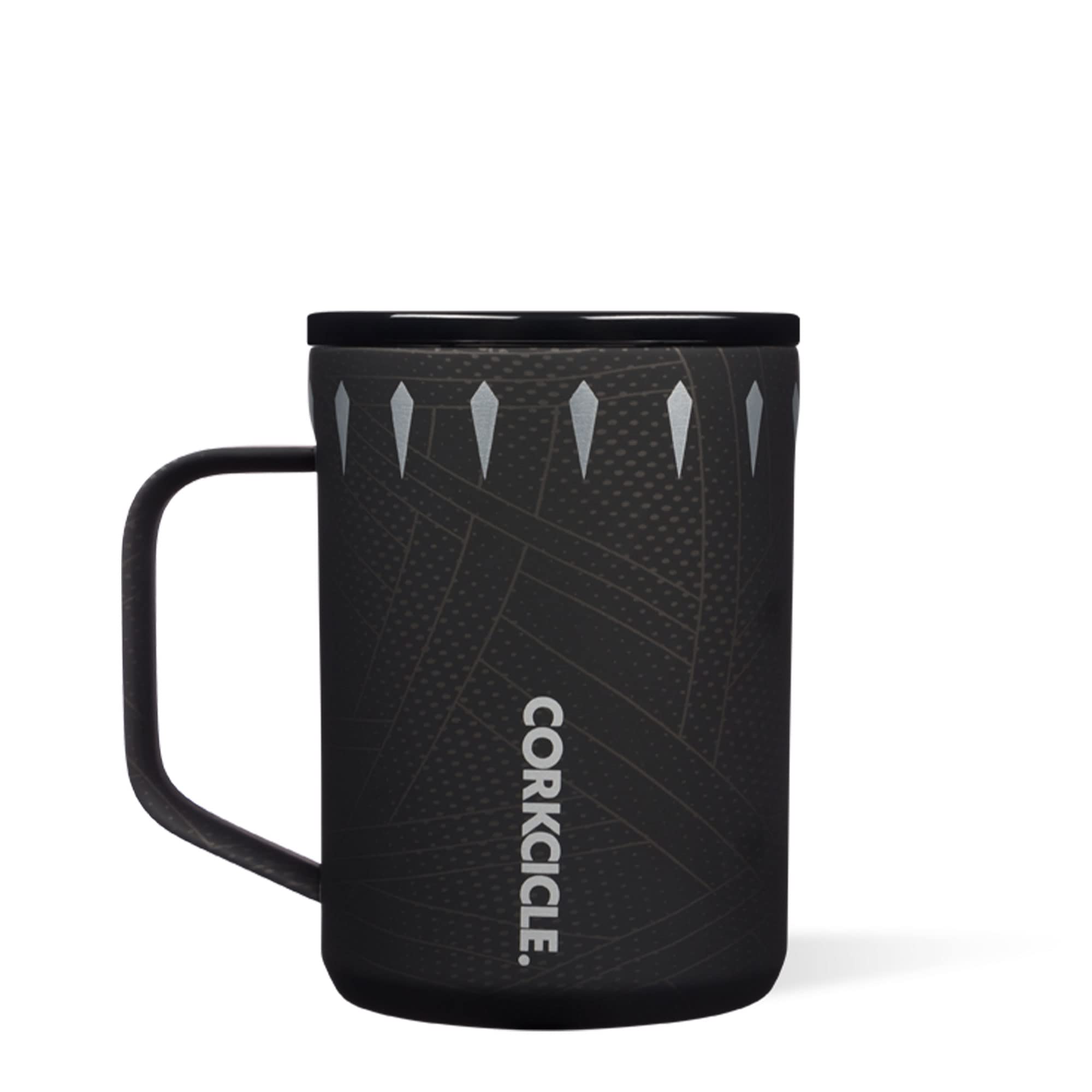 Corkcicle Marvel Black Panther 16 oz Coffee Mug - Triple Insulated Stainless Steel Cup with Clear Lid and Silicone Bottom