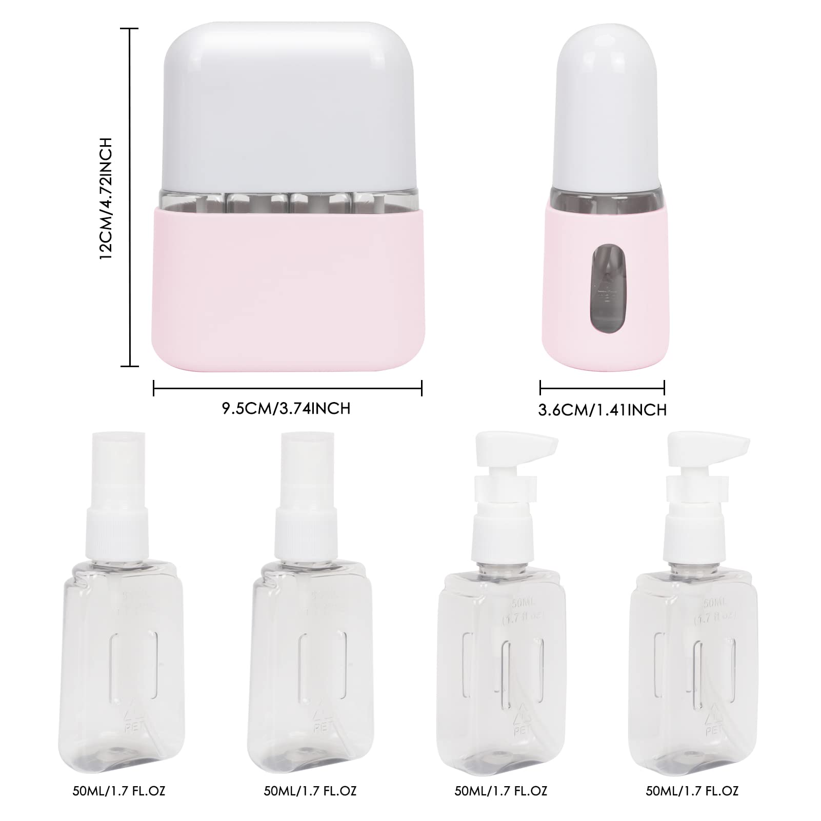 Skycase Travel Bottle Set, 4 In 1 Travel Containers Set For Toiletries,Leak-Proof Refillable Plastic Bottles With Lid,Airplane A