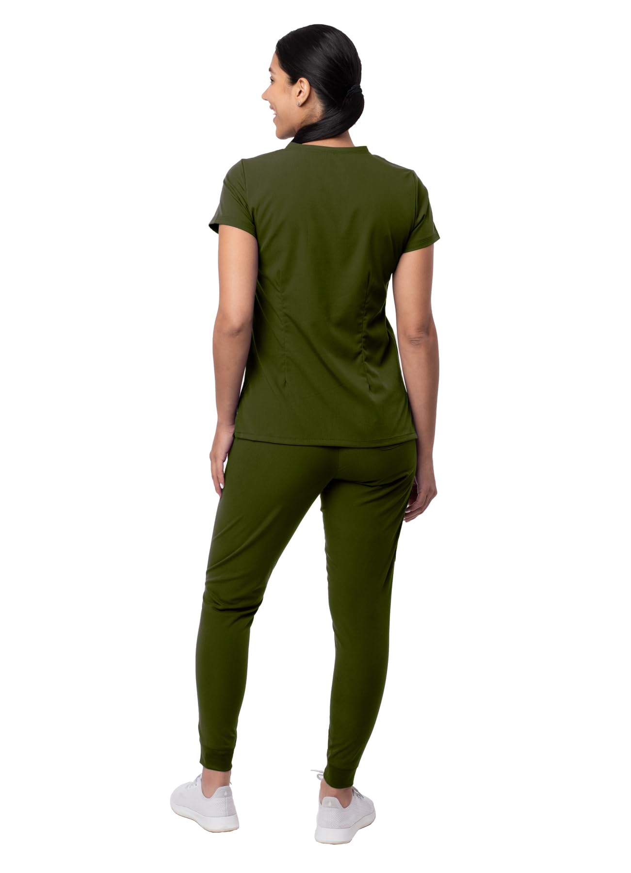 Adar Pro Movement Booster Scrub Set For Women - Sweetheart V-Neck Scrub Top  Yoga Jogger Scrub Pants - P9400 - Olive - L