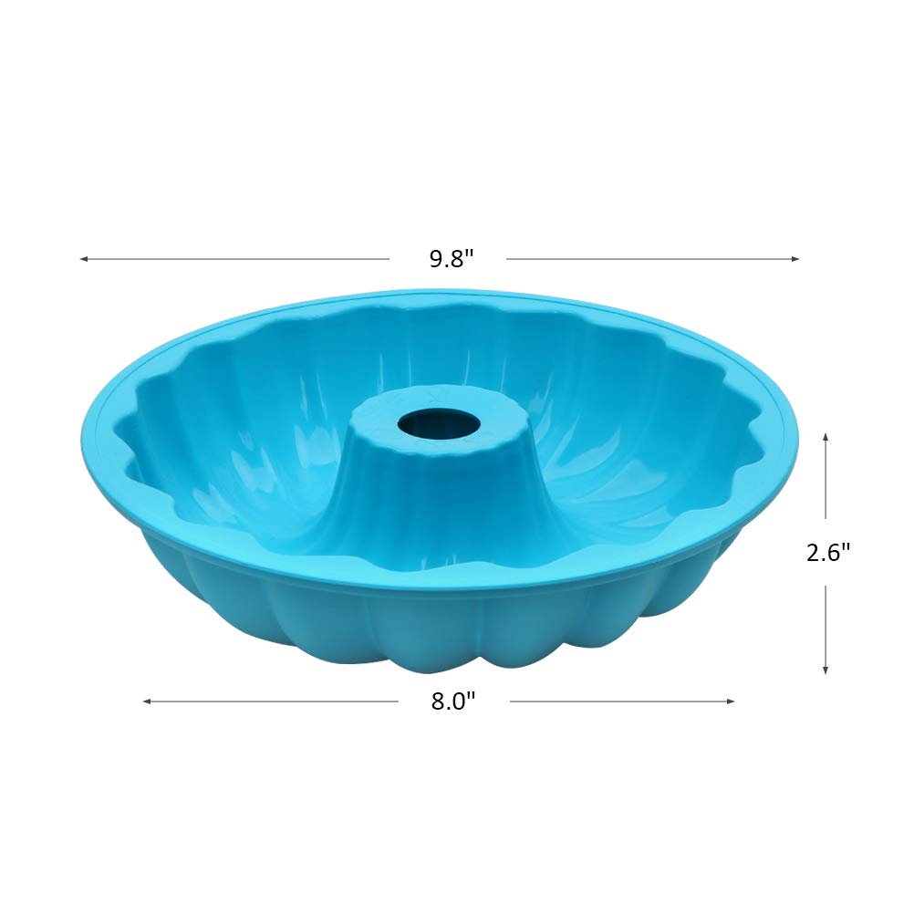Alimat Plus Silicone Cake Pan 6 Cup, Round Fluted Cake Mold 9.8 Inch, Tube Cake Pan Silicone Baking Molds For Jello, Gelatin, Po