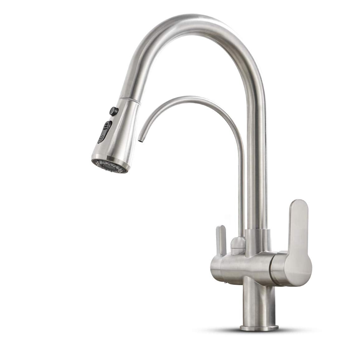 Menatt Filter Kitchen Faucet With Drinking Water Faucet, High Arc Pull Down 3-Way Kitchen Faucet, 3 In 1 Sink Cold And Hot Mixer