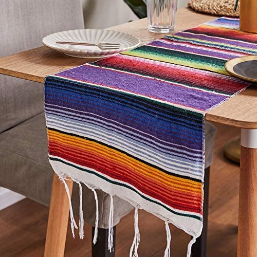 Hovico Mexican Table Runner, 14 X 84 Inch Mexican Serape Table Runner, Woven Table Runner For Mexican Party Wedding Decorations
