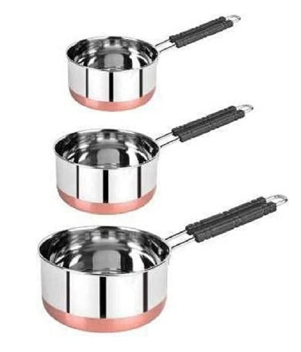 Dynore Stainless Steel Copper Bottom Flat Base Sauce Pan, Tea Pan, Milk Pan, Tapeli, Patila, Sauce Pot Cookware With Handle Set