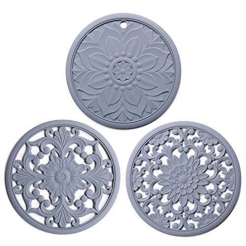 Set Of 3 Silicone Trivet Mats, Multi-Use Intricately Carved Hot Pot Trivets For Hot Dishes, Kitchen Mats, Table Mats, Flexible D