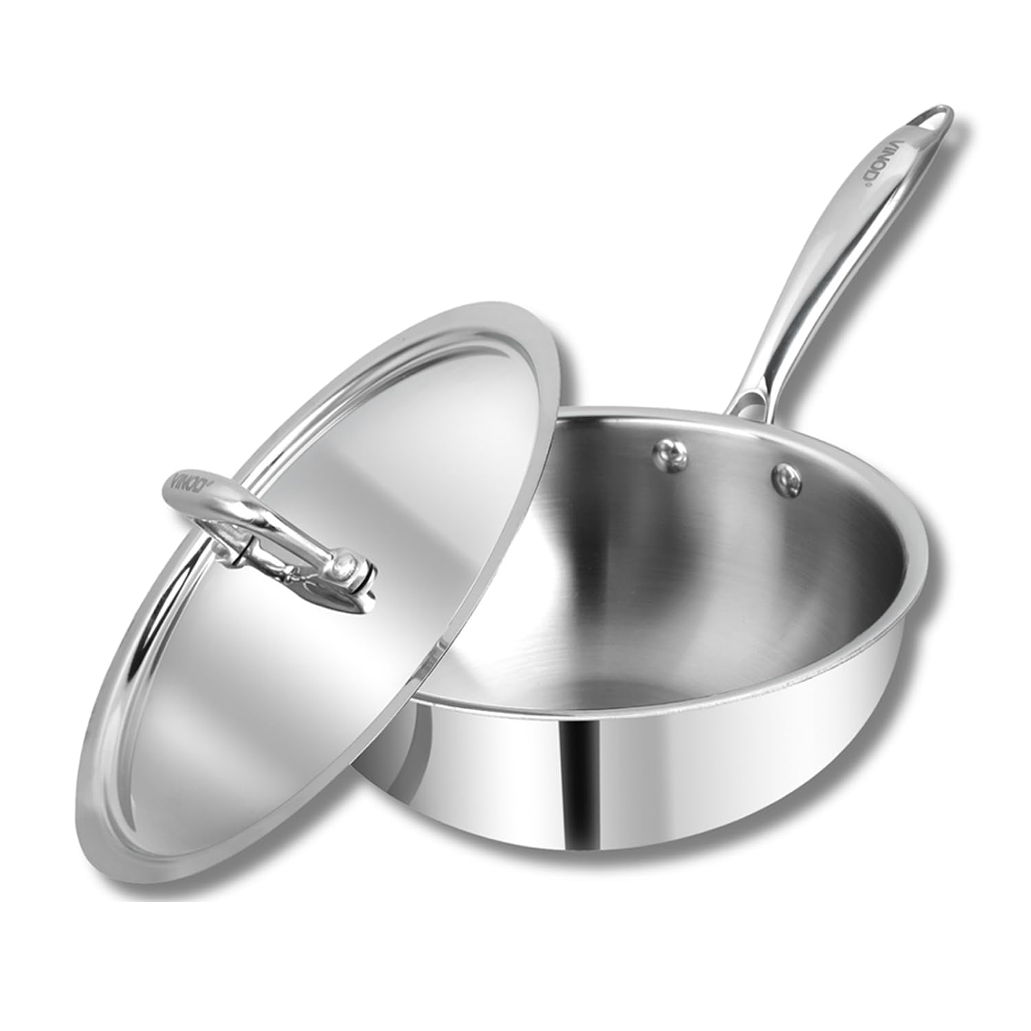 Vinod Platinum Triply Stainless Steel Deep Frying Pan With Lid - 1.8 L, 20 Cm | 2.5 Mm Thick Tri Ply Cookware | Heavy-Bottom Fry