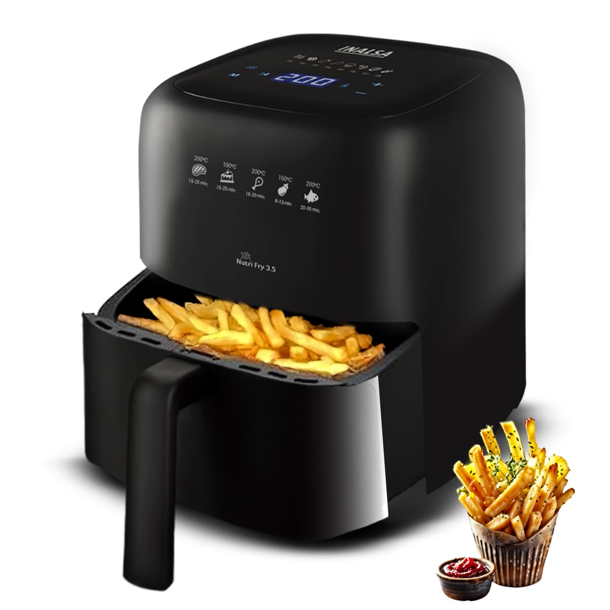 Inalsa Air Fryer 3.5 Ltr|1400 W With Air Crisp Technology|Temperature & Timer Control|8 Preset Menu & Digital Display|Air Fry, B