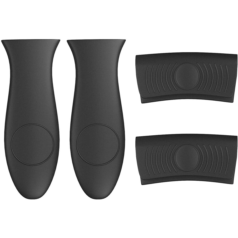 4 Pack Silicone Hot Skillet Handle Holder And Pot Holders Cover Sleeve, Heat Resistant Cast Iron Potholder Protectors Grip, Anti