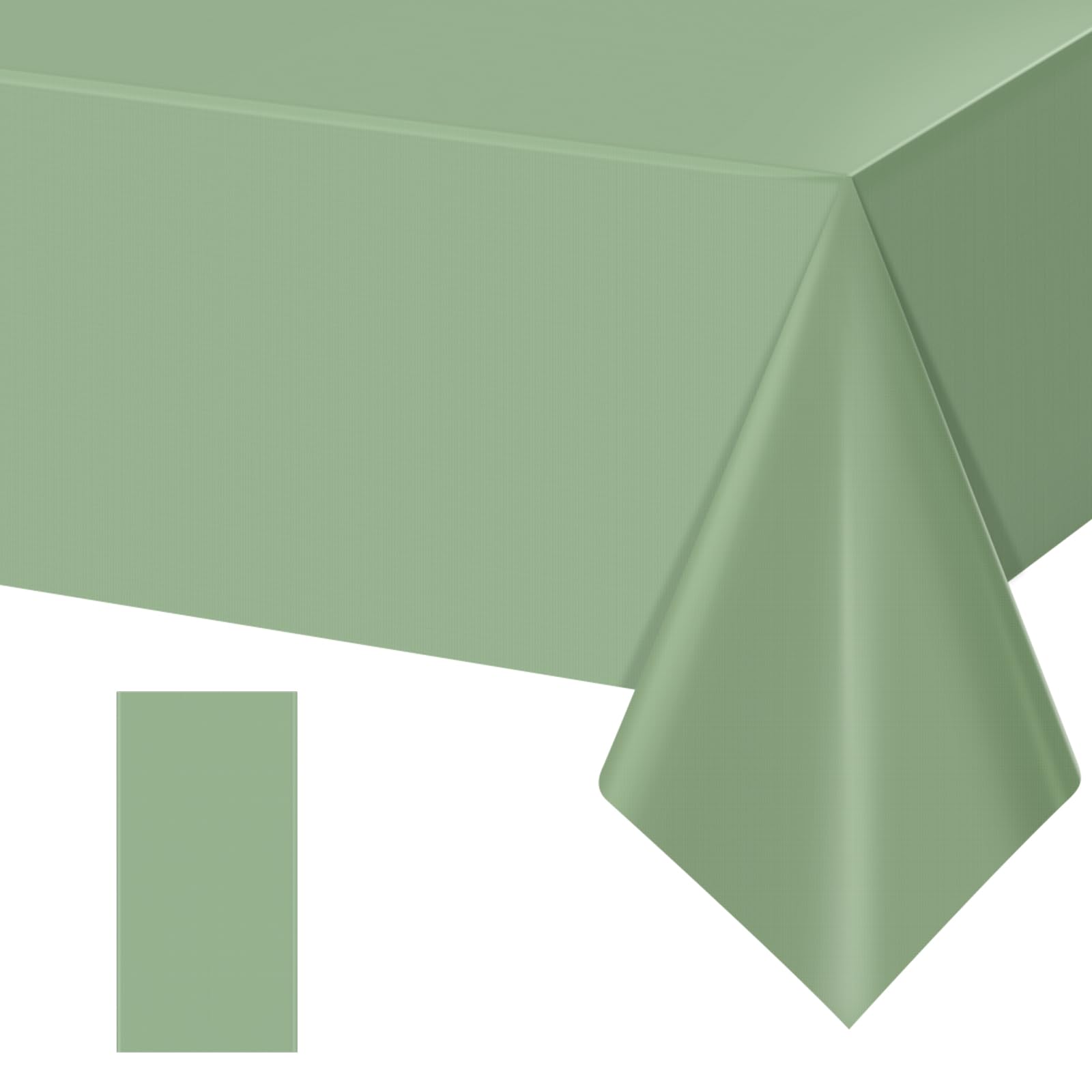 1 Pack Sage Green Plastic Tablecloths for Rectangle Tables, Light Green Disposable Tablecloth, Waterproof Sage Green Table Cover