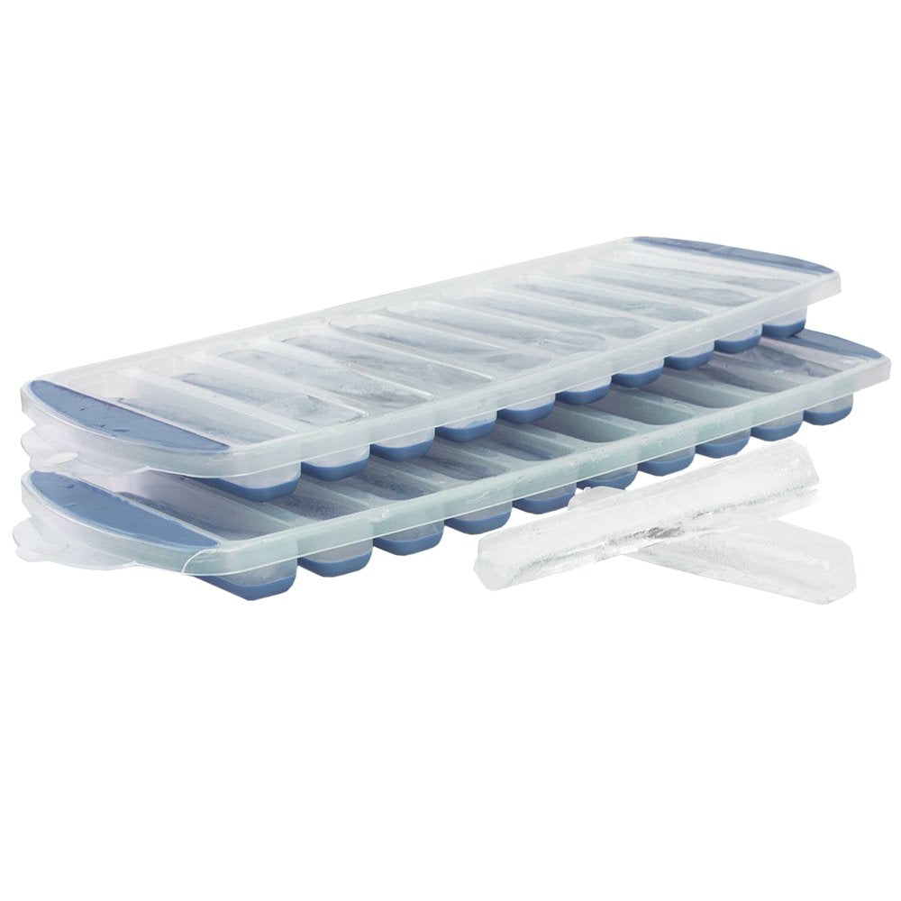 Home Basics Ultra-Slim Plastic Pop, (Pack Of 2), Blue Ice Cube Tray, One Size