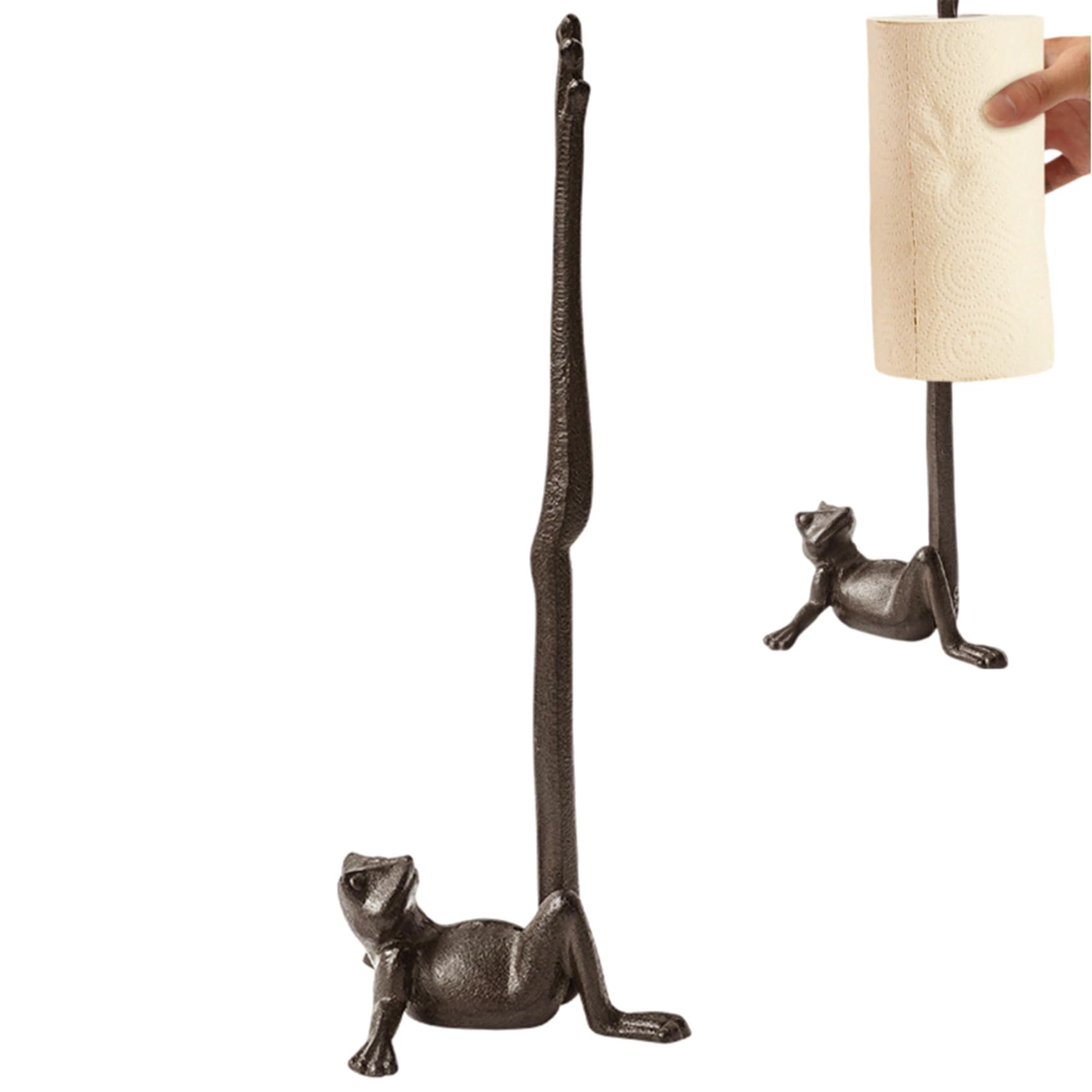 Mozhixue Frog Paper Towel Holder 16.5 Cast Iron Paper Towel Holder Funny Toilet Paper Holder for The Floor or Counter in The K