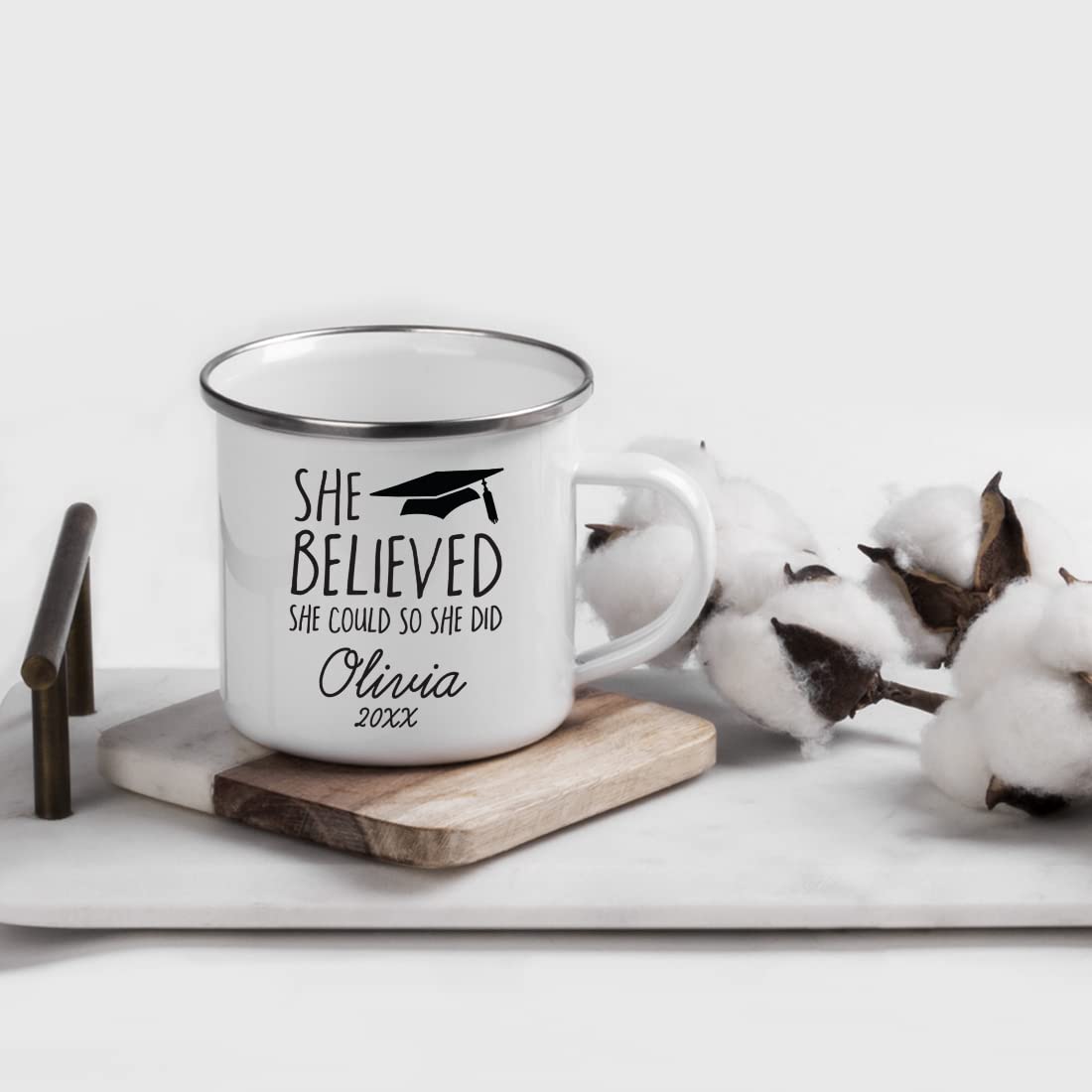 Andaz Press Personalized Custom 11Oz. Graduation Stainless Steel Campfire Coffee Mug Gift, She Believed She Could So She Did, Gr