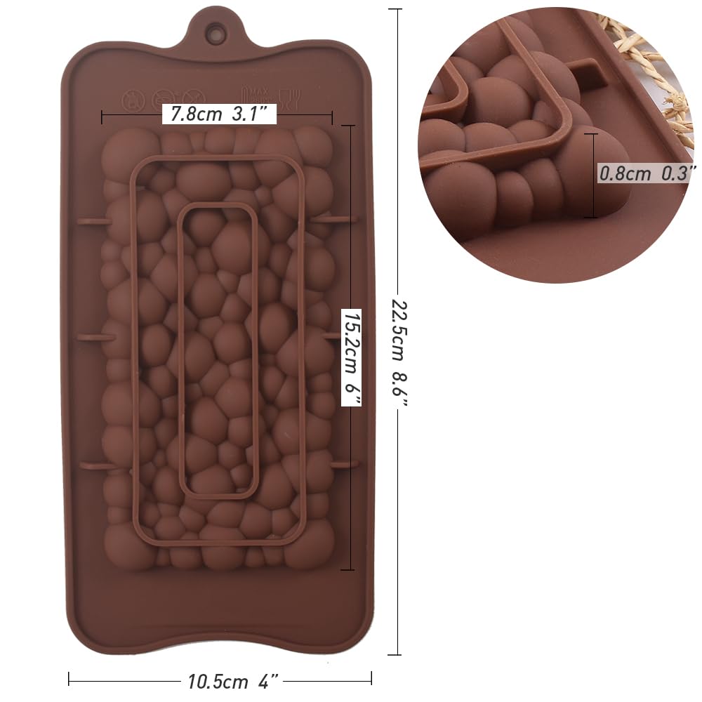 Ionegg Bubbles Break Apart Silicone Chocolate Bar Molds, Homemade Protein And Energy Bar Molds, 4 Packs
