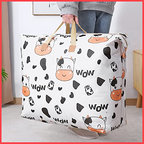 Wolpin Non-Woven Extra Large Size Underbed Storage Bag Waterproof (81 X 24 X 64 Cm) - Zippered Closure & Handle Cow Print, Recta