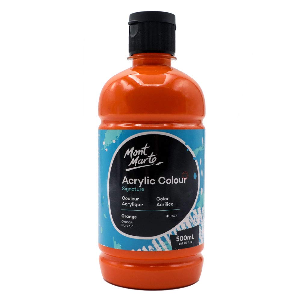 Mont Marte Signature Orange Acrylic Paint, 169Oz (500Ml), Semi-Matte Finish, Suitable For Canvas, Wood, Fabric, Leather, Cardboa