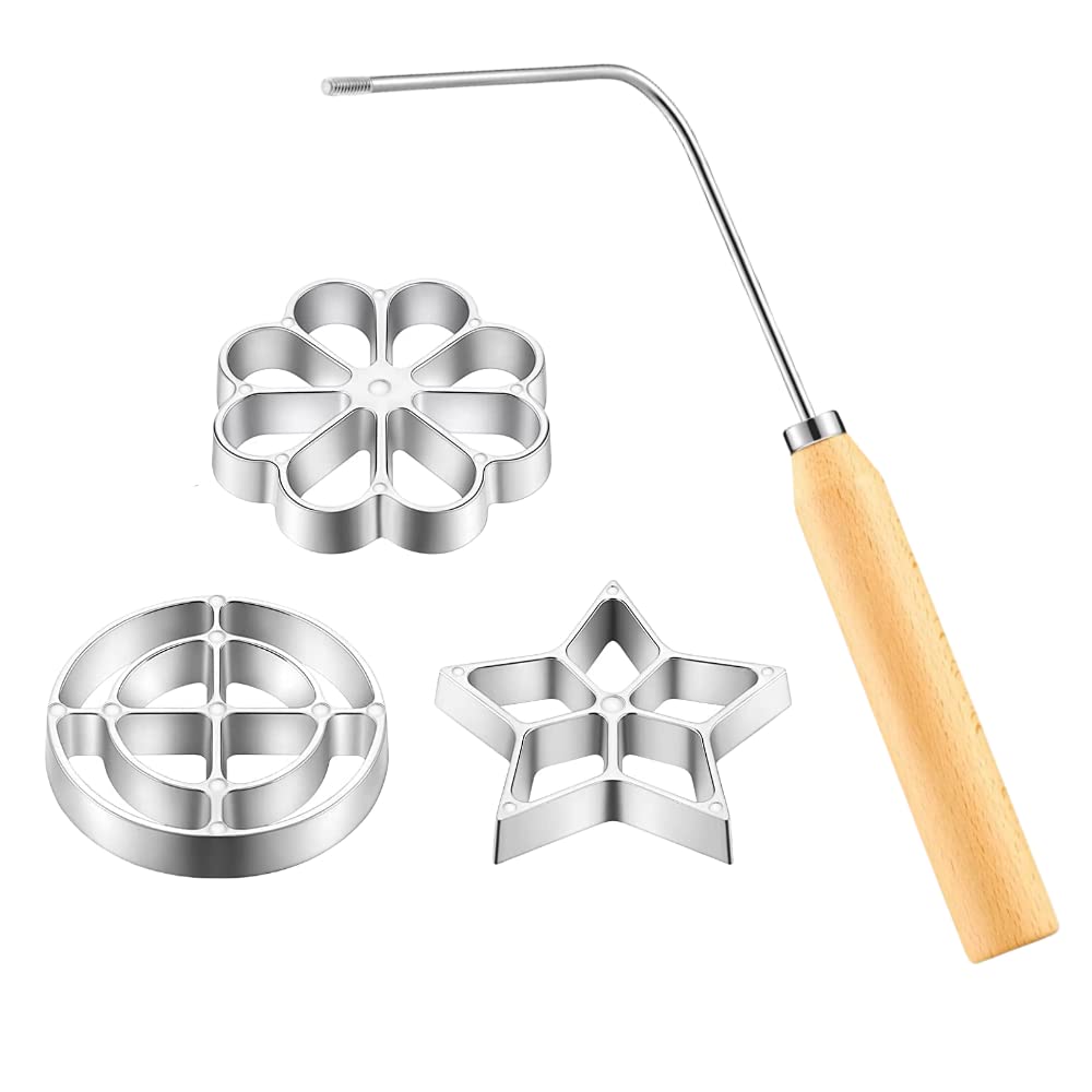 4 Pieces Rosettes Timbale Set, Rosette Iron Set With Handle, Lotus Flower Bunuelos Cookie Maker Mold, Funnel Cake Maker Kit