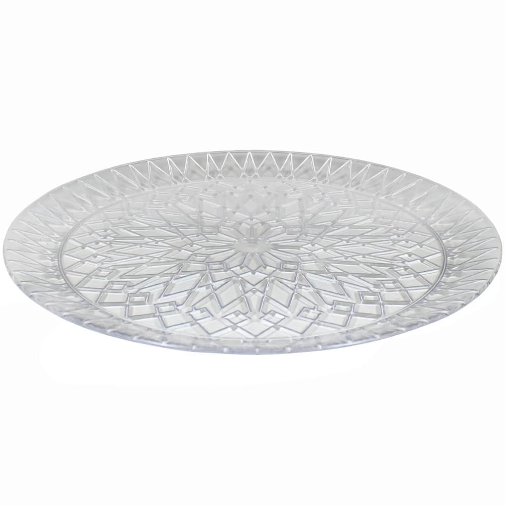 Maryland Clear Round Designed Crystal Cut Plastic Tray - 13'' (1 Pc.) - Reusable Serving Platter & Plastic Food Tray - Perfect P