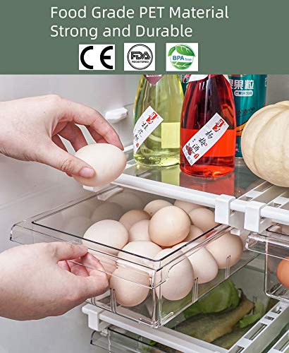 Yekoumax Fridge Drawer Organizer, Refrigerator Organizer Bins, Pull Out With Handle, Fridge Shelf Holder Storage Box, Clear Cont