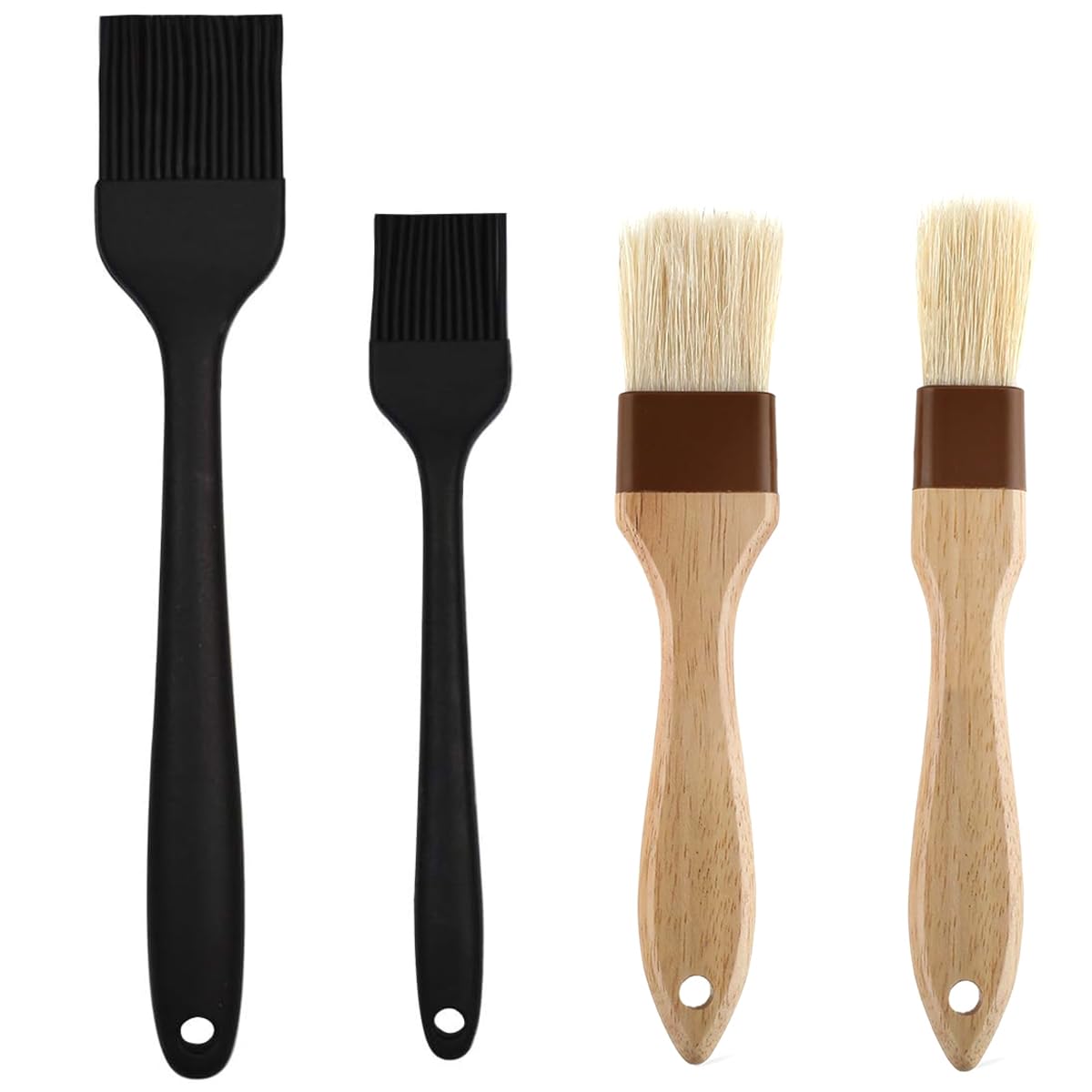 4 Pack Pastry Brush-Basting Brush Pastry Brushes For Baking, Silicone Basting Brush, Basting Oil Brush With Boar Bristles And Be