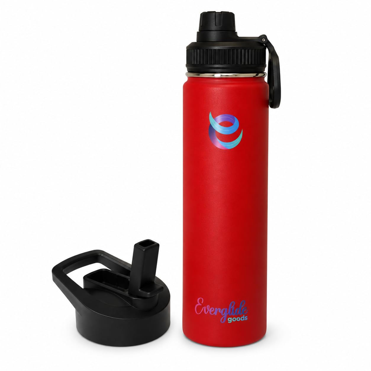 EverGlide Goods 24oz Insulated Water Bottle with 2 Lids (Straw + Spout)  Double Wall Vacuum Stainless Steel, Leak Proof, Wide M