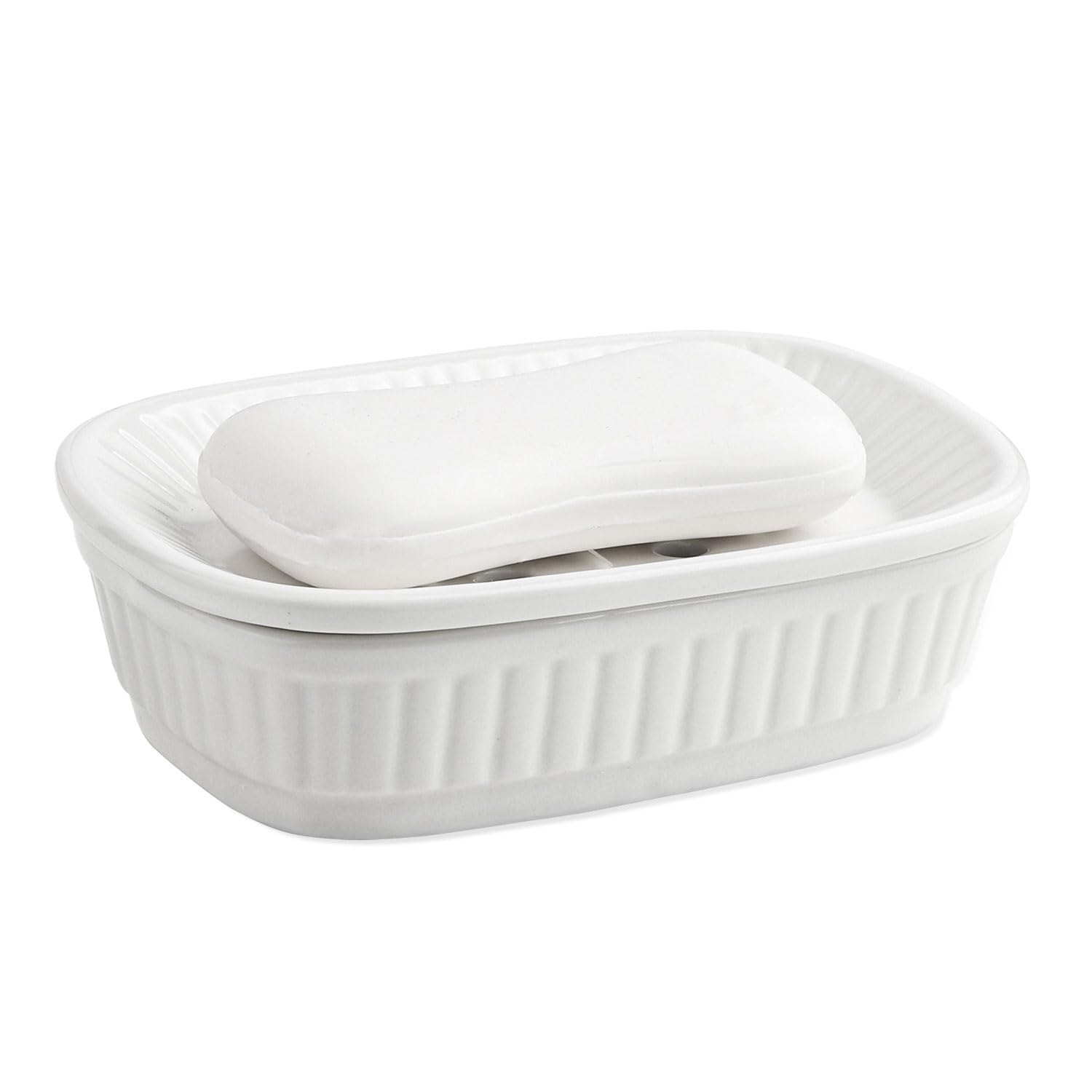 Vanenjoy White Ceramic Soap Dish, Self Draining Soap Dish For Kitchen Sink, Decorative Bathroom Soap Dish, Kitchen Sponge And So