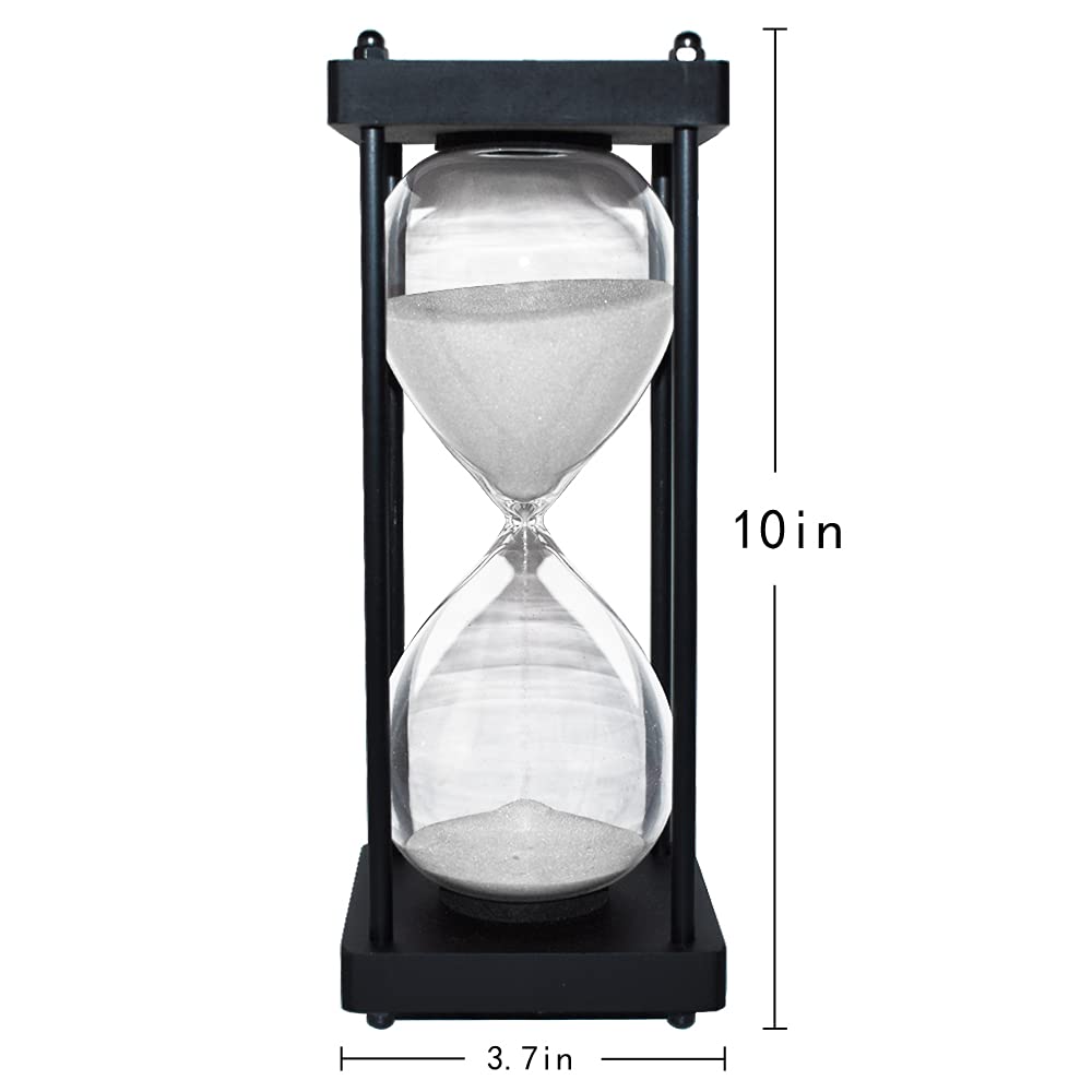 Hourglass Timer 60 Minute, Black Wooden Frame Decorative Sand Timer (White Sand, Large Size)