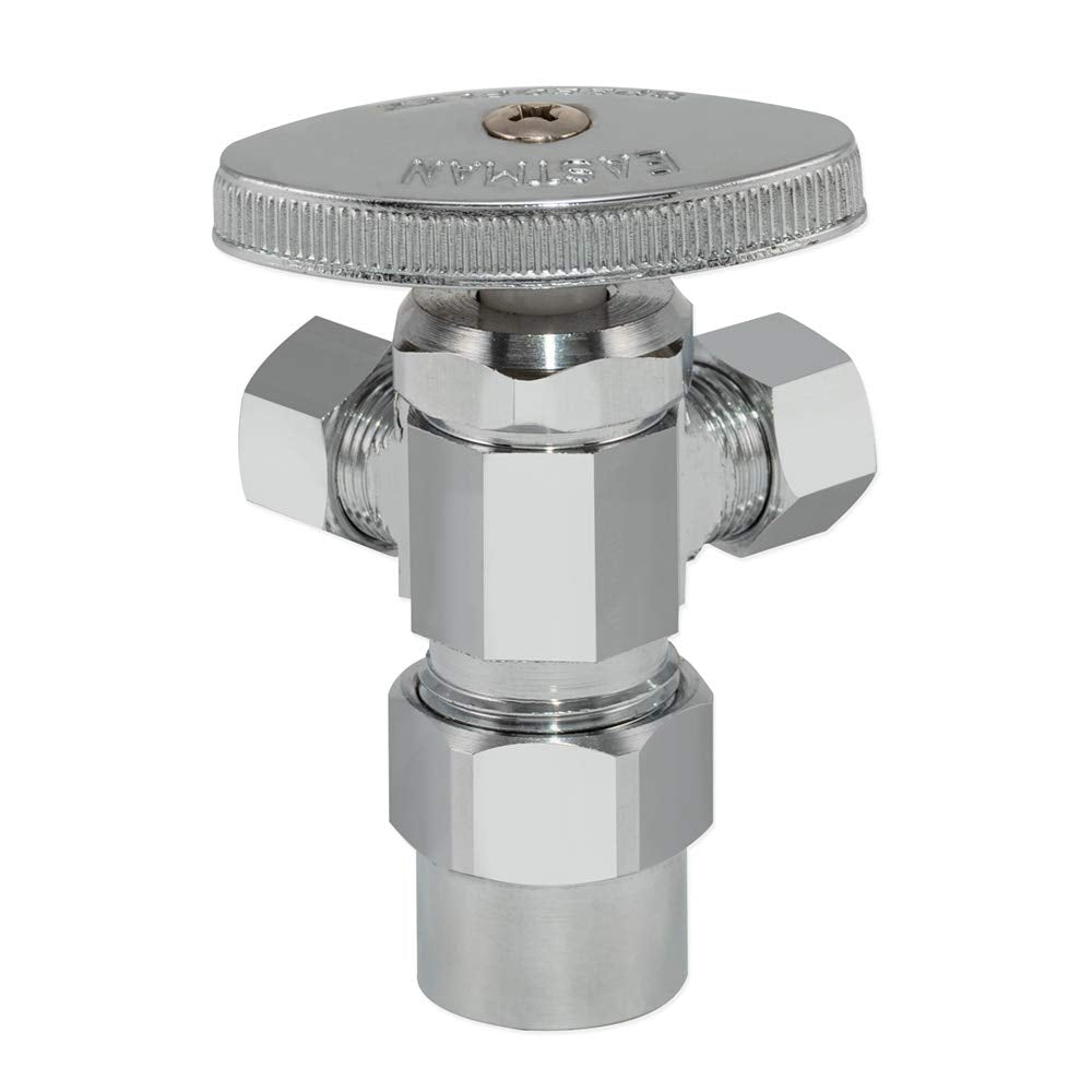 Eastman Multi-Turn Dual Outlet 3-Way Shut-Off Valve, 1/2 Inch Cpvc X 3/8 Inch Od Compression, Chrome Plated, 04349Lf