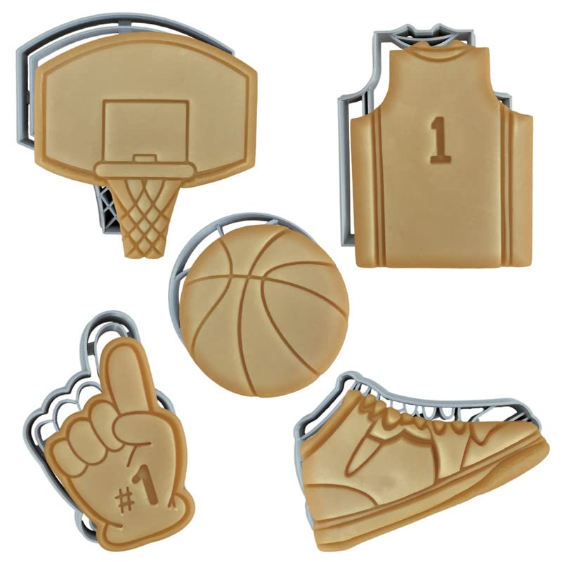 Moose Goods Basketball Cookie Cutter Set Of 5 - Sports Cookie Cutters Shapes & Stamp, Basketball Jersey Cookie Cutter For Diy Ba