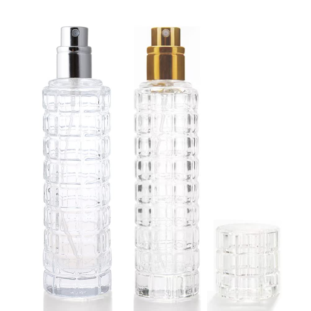 Enslz Glass Empty Bottle Refillable Perfume Atomizer Spray Perfume Bottles 1 Ounce, Travel Cologne Bottle Portable (Gold And Sil