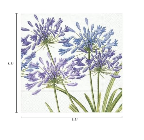 Caspari Agapanthus Flowers Paper Luncheon Napkins, Purple, Pack Of 20
