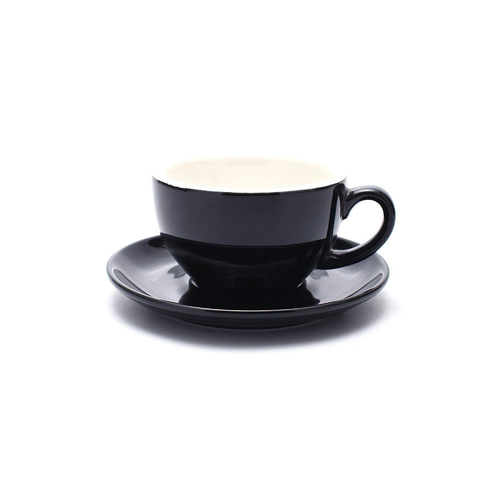 Coffeezone Cappuccino Barista Cup And Saucer Latte Art And Americano New Bone China For Coffee Shop (Glossy Black, 8.5 Oz)