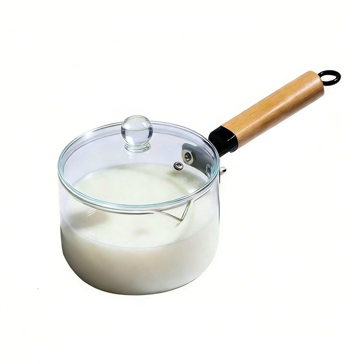 54 OZ Clear Cooking Pot with a Long Wooden Handle and Pan Set