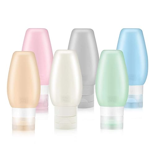 Portable Bottles Set  Uerstar Leak Proof Squeezable Silicon Tubes Travel Size Toiletries Containers  TSA Carry On Approved Refillable Travel Accessories for Shampoo Liquids 6 Pack (3 fl. oz)