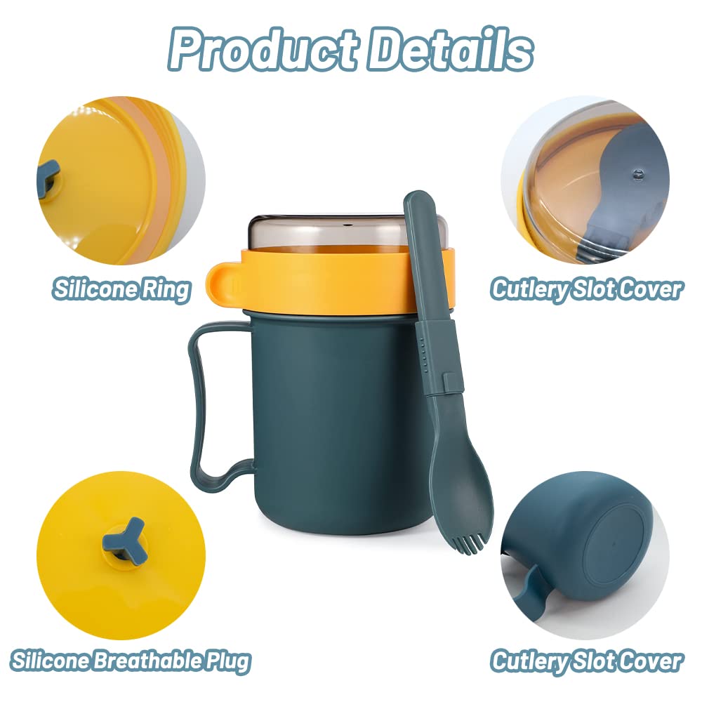 Tacykibd 2Pcs Soup Mug With Lid, Microwavable Soup Bowls With Handles, 2 Colors Soup Cups With Spoon, Soup Containers With Lids