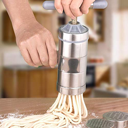 Hovico Press Pasta Machine,Stainless Steel Manual Noodles,5 Interchangeable Discs For Fine,Professional Fresh Pasta Machine Lasa