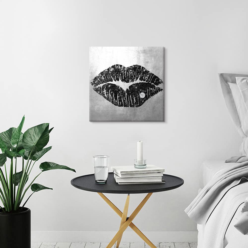 7Canvas Black And Grey Wall Art Decor Woman Sexy Lips Painting Prints On Canvas Framed Artwork For Home Bedroom Bathroom Salon D
