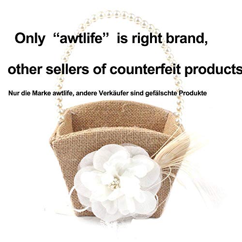 Bodosac 2PCS Burlap Flower Girl Basket Pearl Handle For Vintage Rustic Wedding CeremonySmall