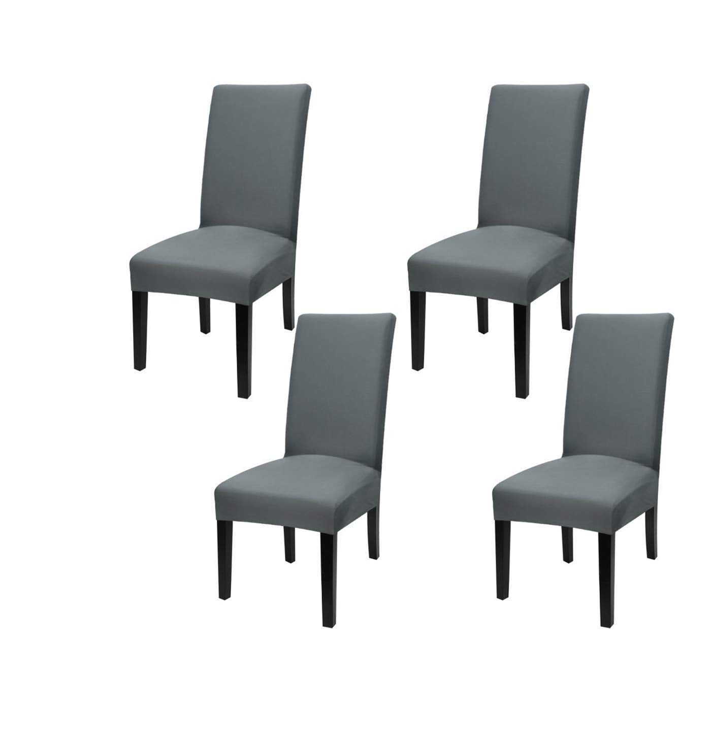 House Of Quirk Polyester Elastic Solid Stretch Removable Washable Short Dining Chair Cover - Grey (Pack Of 4)