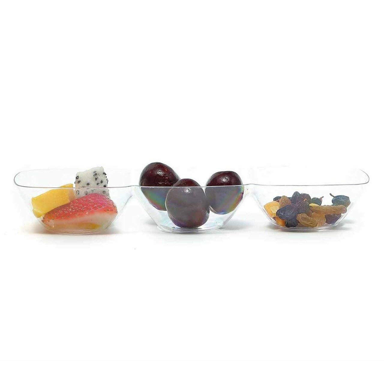 Kaya Premium Clear Rectangular 3-Hole Mini Disposable Plastic Bowls (Pack Of 10) - Elegant, Durable & Ideal For Parties - Perfec