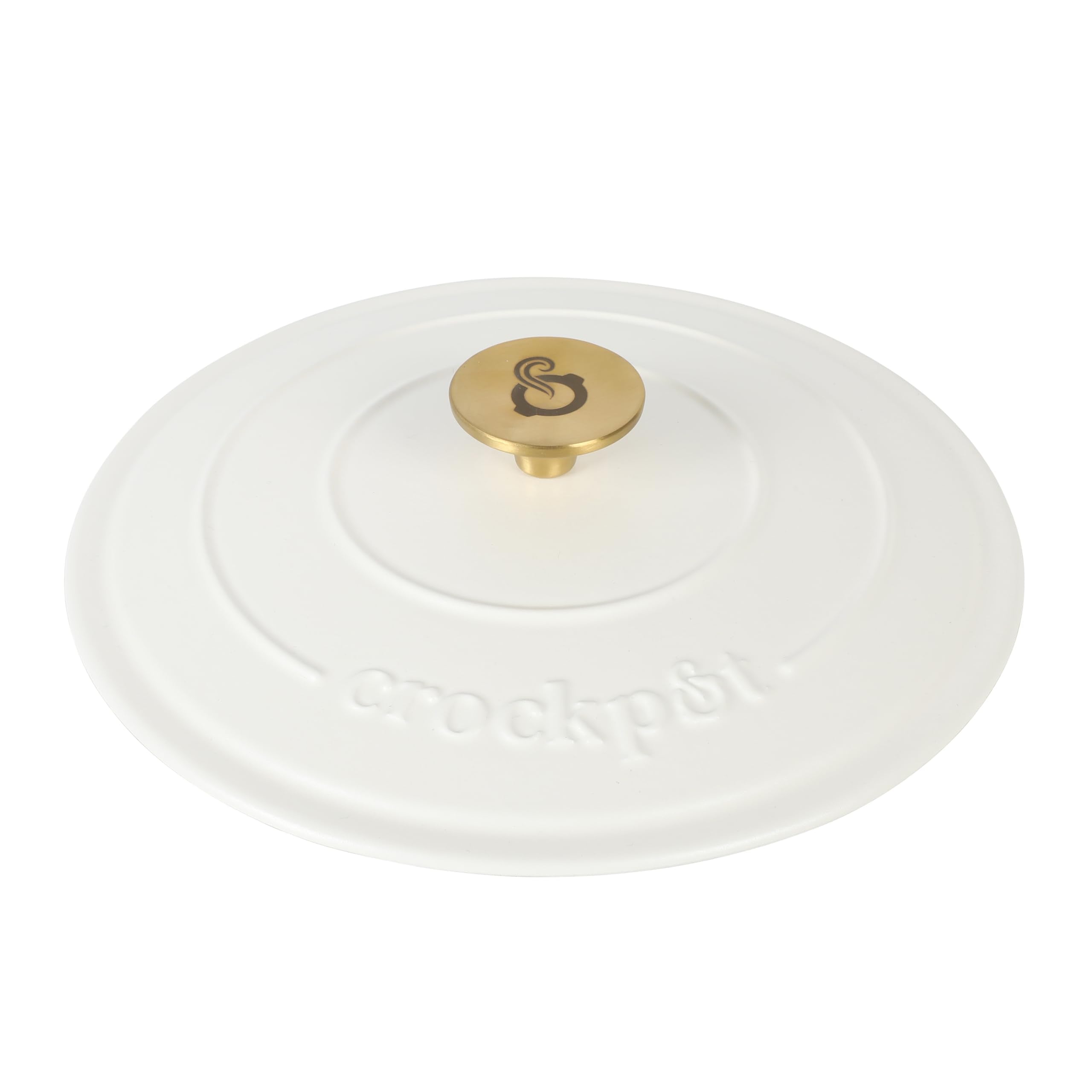 Crock Pot Artisan 6-Quart Round European Enameled Dutch Oven Pot With Lid - Matte Linen White W/Gold Knob