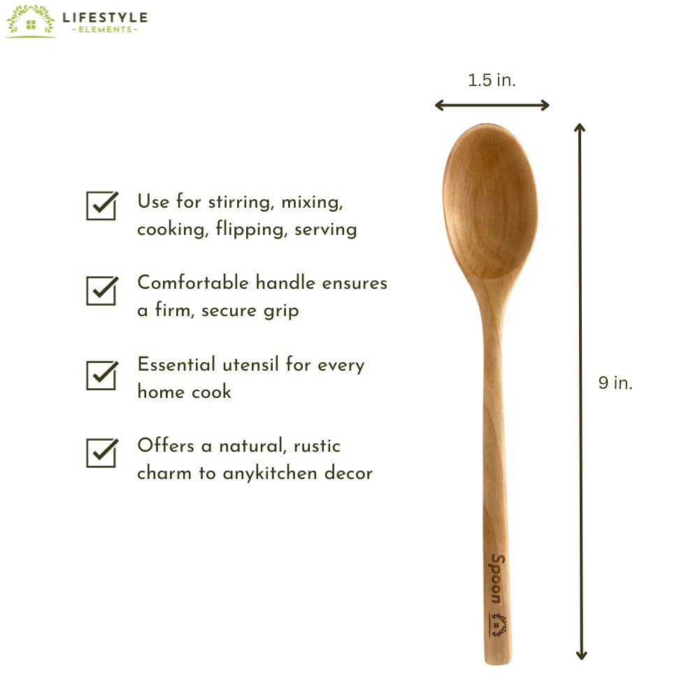 Wooden Spoons For Cooking 9-Inch Kitchen Cooking Spoon Set Of 2 Wood Serving Spoons For Mixing Stirring Baking Blending Tasting