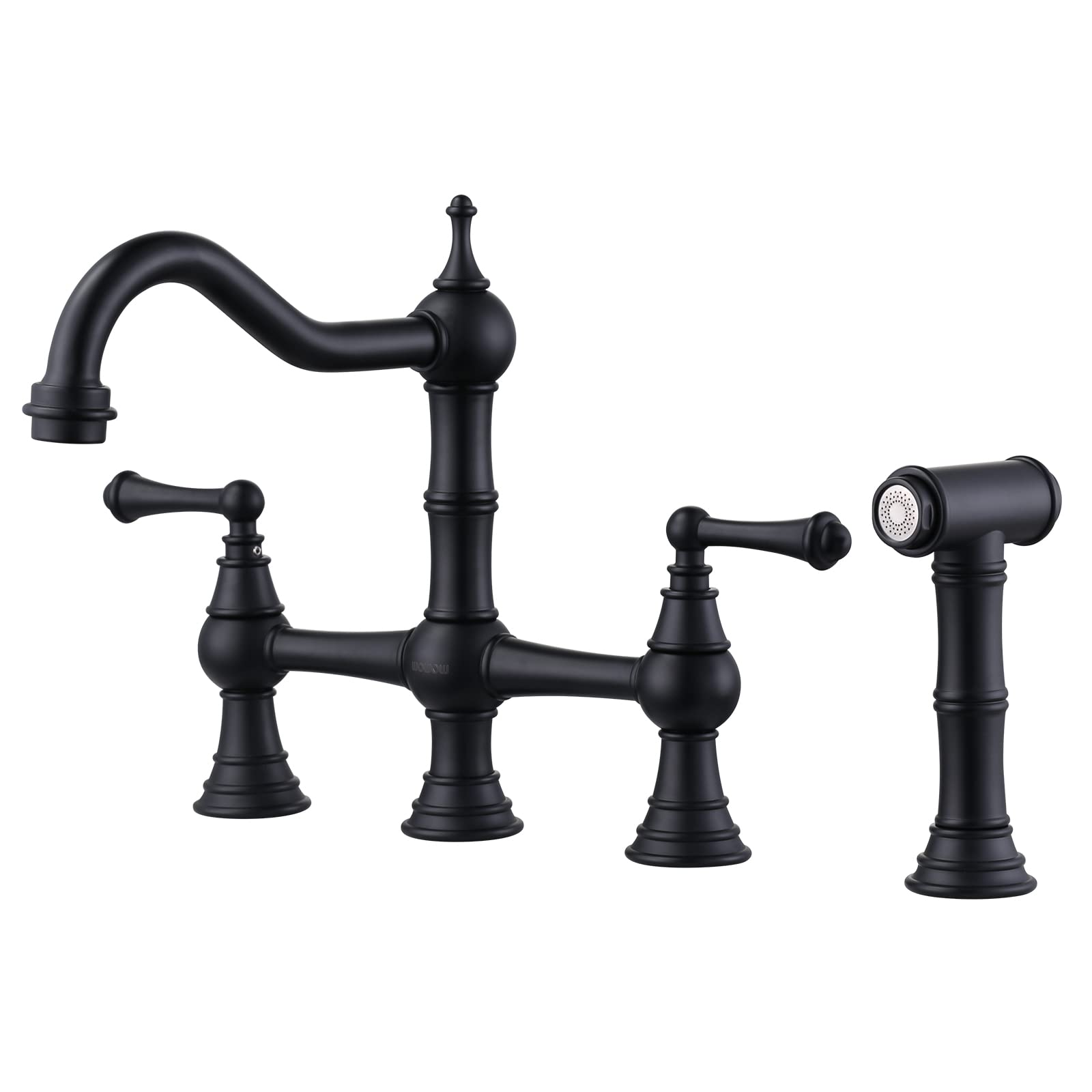 Wowow Black Kitchen Faucet With Side Sprayer, 4 Hole Brass Kitchen Faucets For Sink, 2 Handle 8 Inch Centerset Bridge Faucet Vin